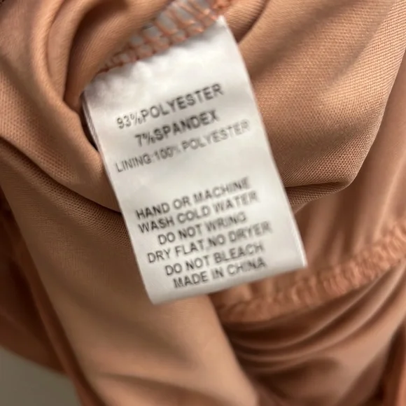 NWT FashionNova nude “Mariah” ruched mini long sleeve dress Size Small - Picture 10 of 11